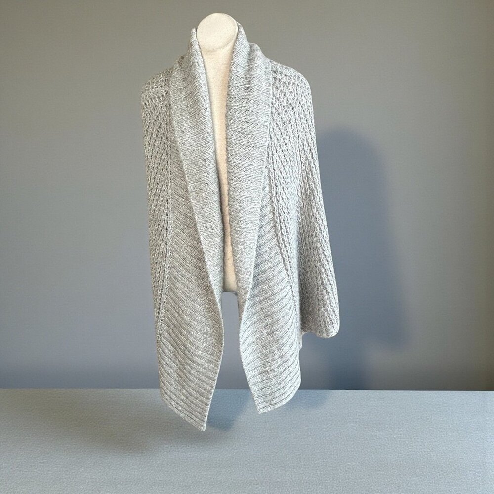 Hinge Gray Chunky Knit Open Cardigan Sweater Vest Shawl Collar Size XS/S
